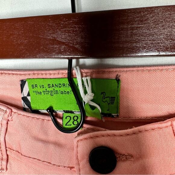 SANDRINE ROSE High Waisted Skinny Jeans Embroidered Palm Tree in Petal NWT - 28 - Picture 3 of 9